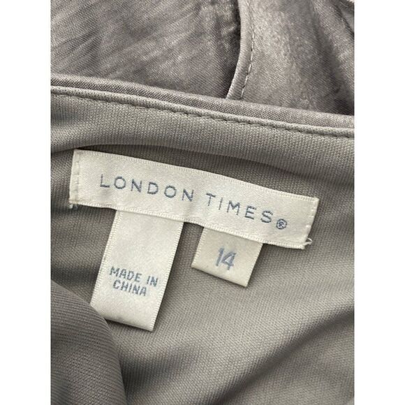 London Times Women Gray Sleeveless Layered Shift Dress With Lace Detail  Size 14 - Picture 6 of 7